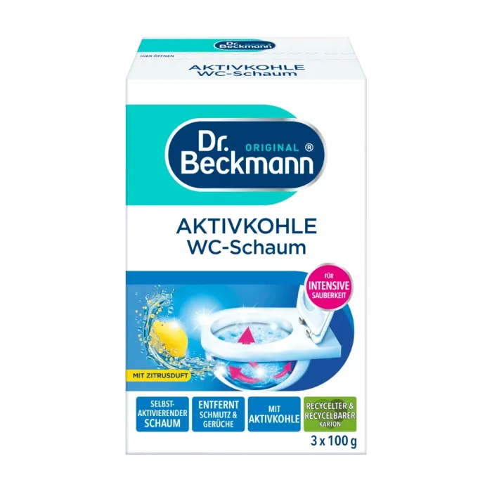 Засіб для очищення унітазу Dr. Beckmann Aktivkohle Wc-Schaum, 3 x 100 г