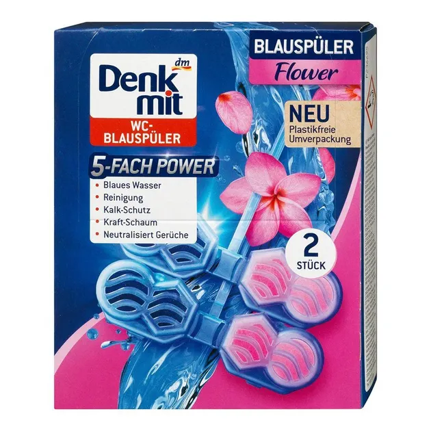 Підвісні таблетки (блок) для унітаза Denkmit WC- Blauspuler Flower (Квітковий сплеск), 2 шт.