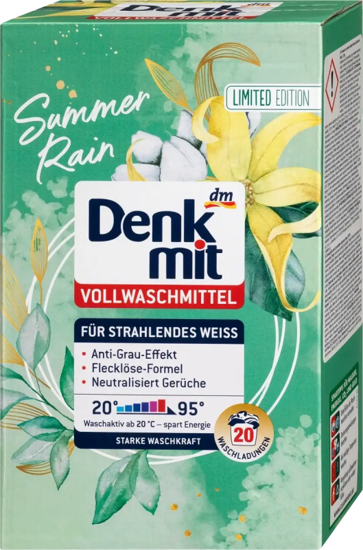 Пральний порошок для білої білизни Denkmit Vollwaschmittel Summer Rain,1,3 кг.