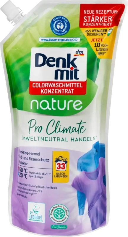 Гель для прання кольорових речей Denkmit Colorwaschmittel Nature Pro Climate Konzentrat, 1л