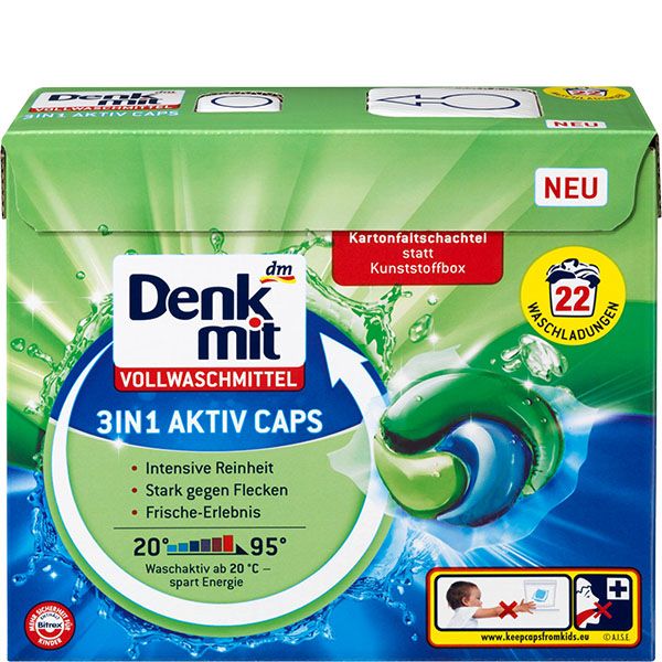 Капсули для прання  білої білизни Denkmit Vollwaschmittel 3in1 Active Caps, 22 шт