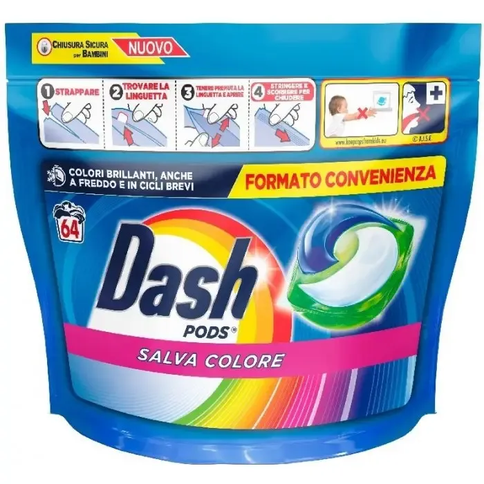 Капсули для прання кольорової білизни Dash Pods Salva Colore, 64 шт