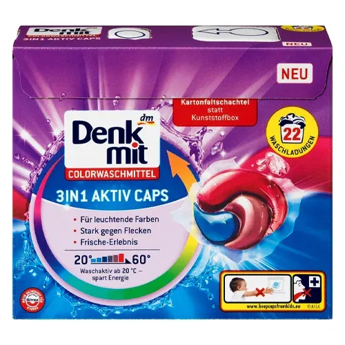 Капсули для прання кольорової білизни Denkmit Colorwaschmittel 3in1 Active Caps, 22 шт